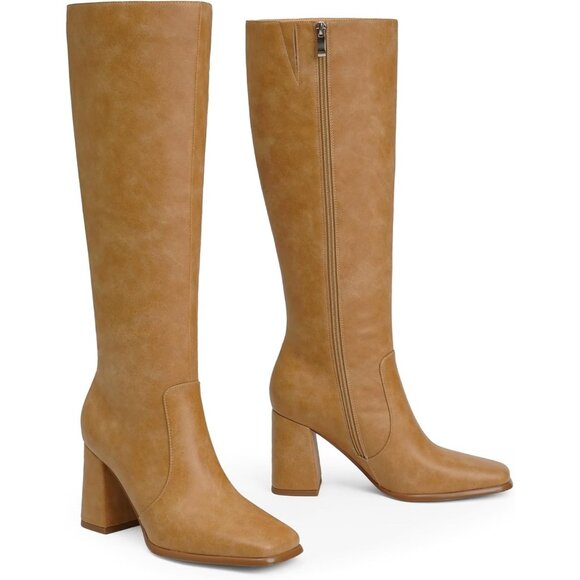 Women's Banana Modatope Knee Toe Side Zipper High Heel Square Long boots - Picture 4 of 8